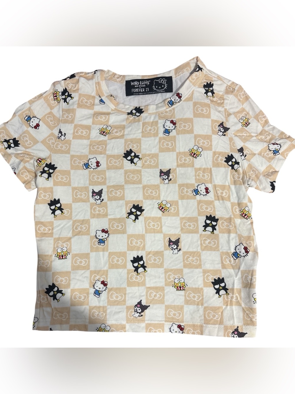 Forever 21 Beige Checkered Hello Kitty Graphic Tee
